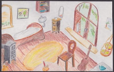 Gemütliches Zimmer mit Gitarre